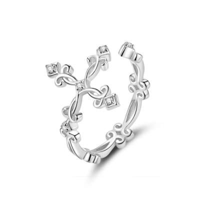 China Fashion S925 Cross Female Zircon Cross Border Hot Selling Ring Open Adjustable Ring Sterling Silver Ring for sale