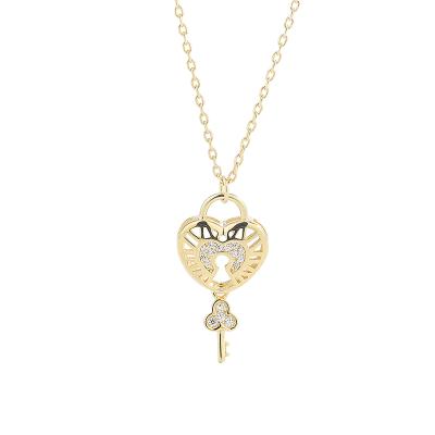 China 2020 New Arrival Cute 925 Silver Heart And Key Necklace Jewelry Made In China for sale