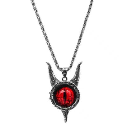 China Hiphop 316L Stainless Steel Horns Devil's Eye Pendant Necklaces Creative Red Evil Eyes Necklace Pendant For Men Jewelry for sale