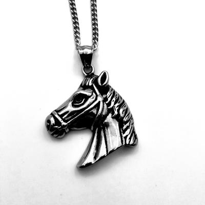 China Wholesale Vintage Stainless Steel Horse Head Zodiac Horse Necklace Pendant Chinese Jewelry for sale