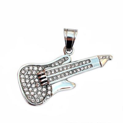 China FASHIONABLE Wholesale CZ Musical Instrument Guitar Stainless Steel Jewelry Pendant Stone Necklace for sale