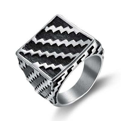 China FASHIONABLE Custom Black Square Shape Ring Metal Stones Tiger Exotic Stripes Stainless Steel Rings Mens Jewelry for sale