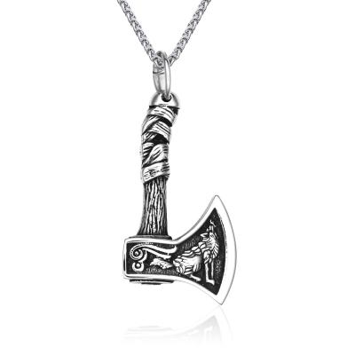 China Memory Viking Wolfhead Stainless Steel Vintage Stainless Steel Knot Ax Necklace Norse Pendant Celtic Accessories New for sale