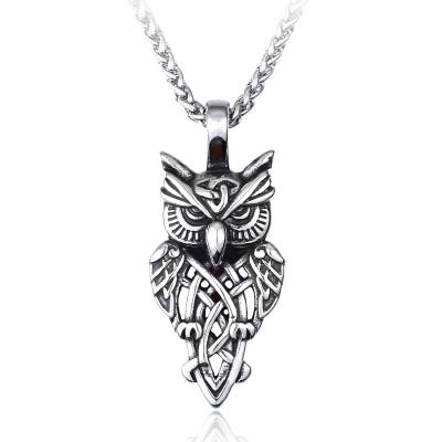 China Viking Owl Nordic Talisman Runes Openwork CHRISTIAN Viking Owl Man Necklace Sliver 316L Pendant Planted Stainless Steel PP Bag Memory Round for sale