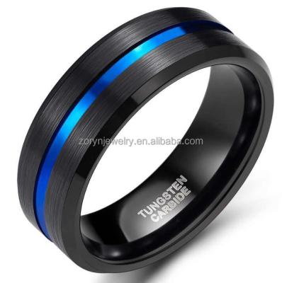 China Blue Enamel Finish Customized Stainless Steel Bank Ring PVD Black Color Plating Tungsten Carbide Finger Jewelry Blue Enamel Men's Circle Ring for sale