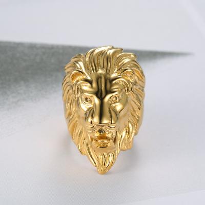 China Wholesale 18K IP Gold Hip Hop Stainless Steel Animal Punk Jewelry Lion Head Ring For Men Custom Made for sale