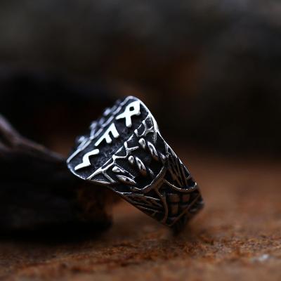 China Punk Personalized Stainless Steel Rune Letter Luminous Rings Glow in Dark Fashion Men's Viking Rings for sale