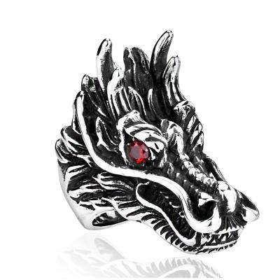 China Wholesale Punk Cool Gothic Dragon Head Rings Stainless Steel Punk Biker Men Ring Heavy Animal Ring for sale