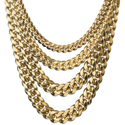 China Punk Gold Plated Jewelry Hips Hops Chunky Link Necklace Men's 18K Gold Filled Iced Out Stainless Steel Restrictor Miami Cuban Link Chain for sale