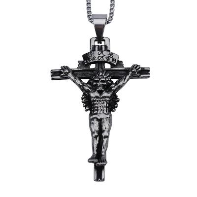 China Retro New Arrived Gothic Large Skull Stainless Steel Punk Pendants Cross Pendant Necklace Jewelry for sale