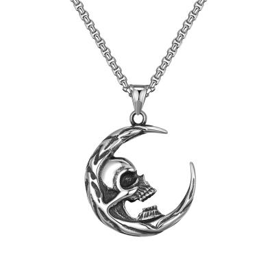 China Wholesale Moon Skull Stainless Steel Memory Vintage Stainless Steel Jewelry Men Pendant Necklace for sale