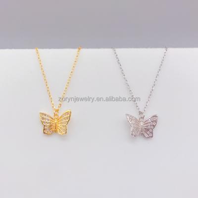 China 925 Sterling Silver Jewelry Zircon Rhinestone Diamond Bling Butterfly Necklace Romantic Butterfly Pendant Jewellry for sale