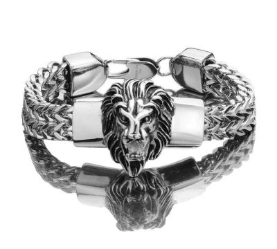 China Wholesale Animal Head 316l Stainless Steel Plating Chain Bracelet Silver Jewelry Gift Men Male Plated Lion Head Bracelet Custom for sale