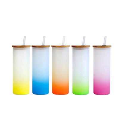 China Sustainable Sublimation Frosted Glass Tumblers With Bamboo Lid for sale