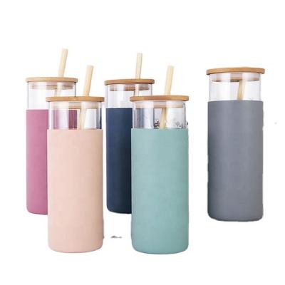 China Sustainable Glass Water Bottle Tumbler With Bamboo Lid Straw for sale