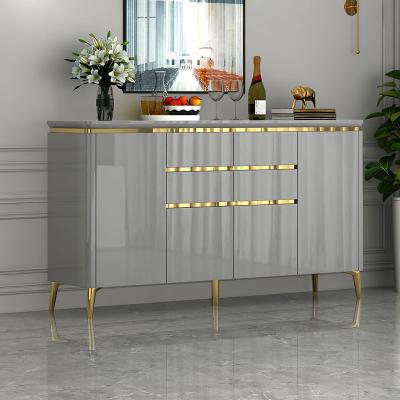 China Dining Room Furniture Gold Stainless Steel Leg Living Room Cabinet Adjustable Gray Glossy Design Sideboard Wooden Dining Room Furniture for sale