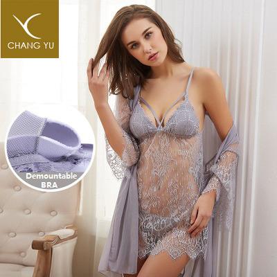 China European and American mature woman sexy lace underwear thin sexy lingeries 3pieces set pajamas for sale