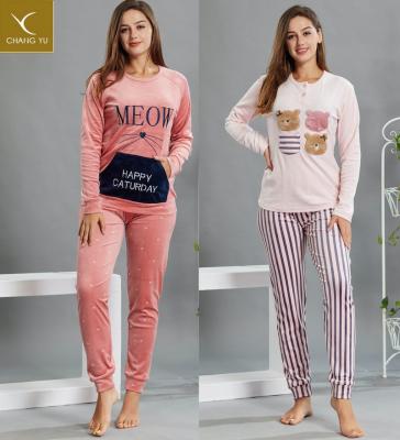 China QUICK DRY Women's Sleepwear Winter Warm Flannel Soft Pajamas With Long Sleeves Belt Pants Girls Sleepwear for sale