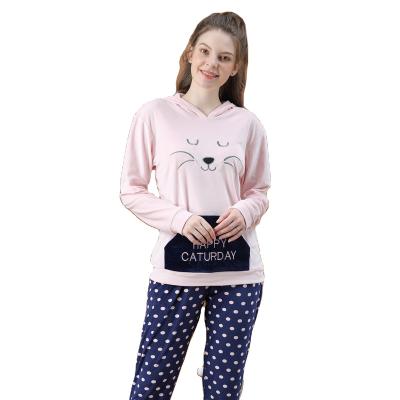 China Pink Thermal Wholesale Flannel Homewear Cute Animal Pajamas Sets For Lady Polka Dot Pajamas Women for sale