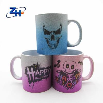 China 11oz Halloween Sublimation Glitter Viable White Ceramic Mug With Printing for sale