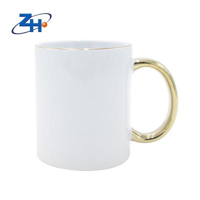 China Viable Hot Sale High Quality Solid White Handled Ceramic Coffee Mug With Gold Rim for sale