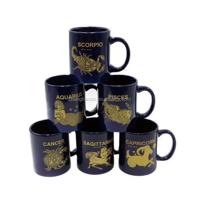 China Sustainable Special Custom Glazed Ceramic Coffee Mugs With Twelve Constellation Decals for sale