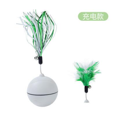 China New Sustainable Environmental Friendly Interactive Toy Automatic 360 Degree Rotating USB Charging Feather Laser Funny Pet Cat Ball for sale