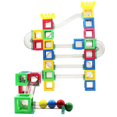 China Building Construction Toy 48pcs Marble STEM Maze Race Game Marble Plastic Translucent Magnetic Race Toys for sale