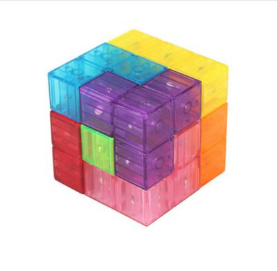 China Magical Educational Building Toy Plastic Transparent Color DIY 3D Cube Puzzle Magnetic Blocks for sale