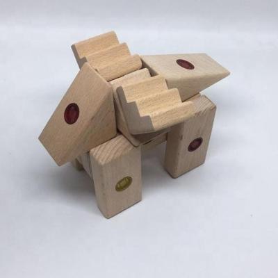 China Educational Building Toy 3D Magnetic Wooden Shape Building Blocks for sale