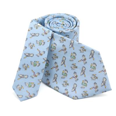 China 100% Handmade Delicate Sky Blue Color Birds Pattern Soft Men's Handmade Wholesale Printed Silk Ties for sale