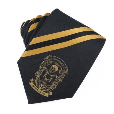 China Alpha Fraternity Logo Striped Black Silk Ties Custom Luxury 100% Latest New Arrival Mens Handmade Embroidered 100% for sale