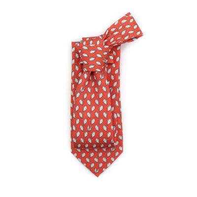 China 100% Handmade Silk Ties Clam Pearls All Over Printed Orange 100% Twill Novelty Design Tie With Logo Custom for sale