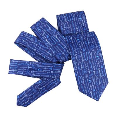 China 100% Handmade Wholesale Customs All Over Hot Sale Polyester Ties Funny Logo Men's Necktie Navy Blue Printed for sale