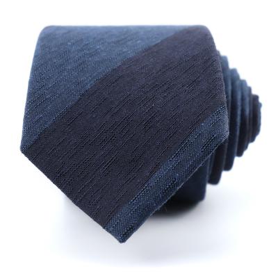 China 100% Handmade Suit Navy Blue Business Accessories Silk Linen Blend Striped Brushed Office Tie For Man for sale