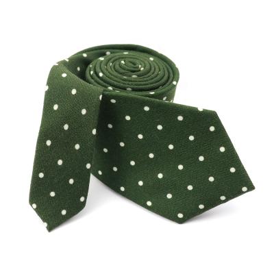 China 100% Handmade Cadmium Green Corbatas Vintage Ties 100% High Quality Men's Brands Ties White Wool Polka Dot Printed Necktie for sale