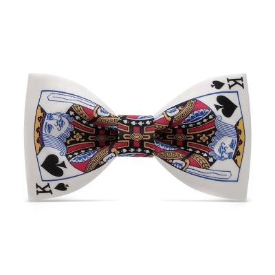 China 100% Unique Design XINLI Handmade Ties White Printed Silk Men's Bowtie Playing Cards K Silk Custom Bow Colorful High Quality Funny Bow Tie for sale