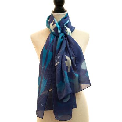 China 100% Handmade Digital Fashion Ocean Quality Ladies Wholesale Silk Scarves Women Silk Prints Custom Design Shawls Factory Blue Seagull Chiffon Scarf for sale