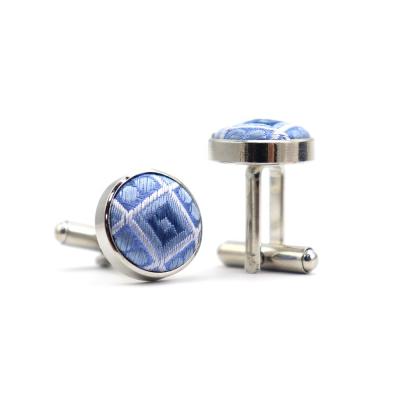 China Wholesale Light Blue Geometric Pure Silk Woven Cufflinks Restrained Good Quality Elegance Cuff Links for sale