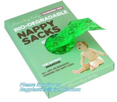 China Nappy bags in compostable/biodegradable material, pack of 30pcs in rolls, Eco-Friendly Scented Baby sacks tie handle dis for sale