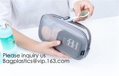 China Promotional Custom Zipper Portable Luxury Fashion Clear Pvc Mesh Women Clear Cosmetic Bag, Functional polyester mesh pri for sale