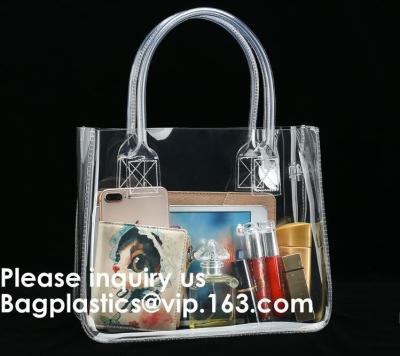 China Thick Clear PVC Handbag With Tube Handles,Cosmetic/ Makeup/ Toiletry Clear PVC Travel Wash Bag with handle, Bagease for sale