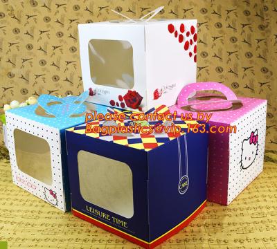 China decorative personalized paper cake boxes, Custom artpaper handle cake box with PVC window, wedding cake boxes with handl for sale