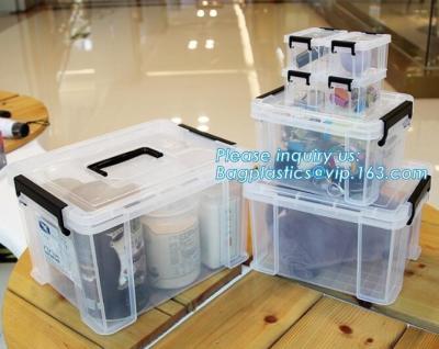 China eco-friendly transparent plastic container multipurpose storage box for home, Clear Box with a White Lid and Black Latch for sale