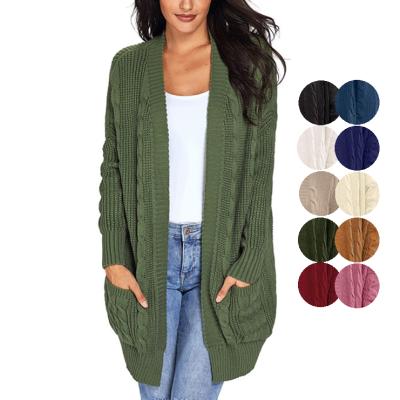 China 2021 Women's Breathable Oversized Open Front Long Sleeve Aran Cardigan Sweaters Cable Twist Knit Friend Outwear Loose With Pockets for sale