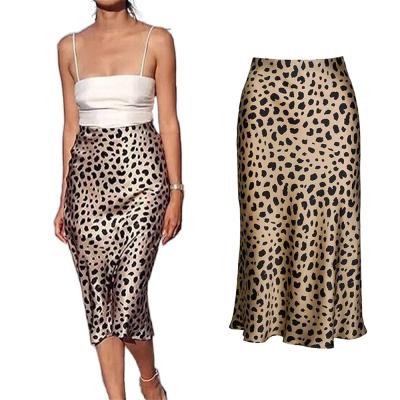 China Women's Breathable Satin Leopard Print A Line Midi Skirts Womens Long Skirts Faldas Largas Apparel Stock For Woman for sale