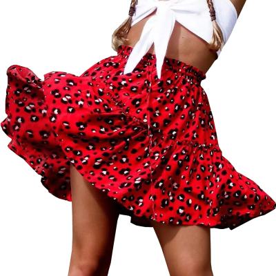 China 2021 Breathable Women's Boho Ruffled Leopard Print Shor Skirts Pleated Mini A-line Mini Skirt For Women for sale