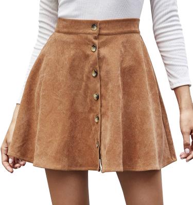 China 2020 New Design Girls Solid Color Breathable Soft Rocket High Waist Skirts Button Dyed Simple Mini Skirt Daily Wear for sale