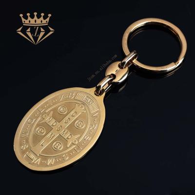 China Jinzhou Environmentally Friendly Perfect Quality Convenient And Practical Religious Stainless Steel Gold Benedict Oval Keychain for sale