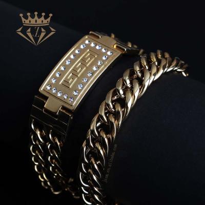 China Environmental Friendly Stainless Steel 18mm Width Rectangular Double Row Chain Bracelets Cuban Link Bracelet For Man for sale